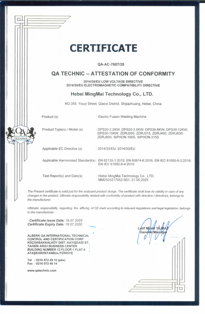 中国 Hebei Mingmai Technology Co.,Ltd 認証