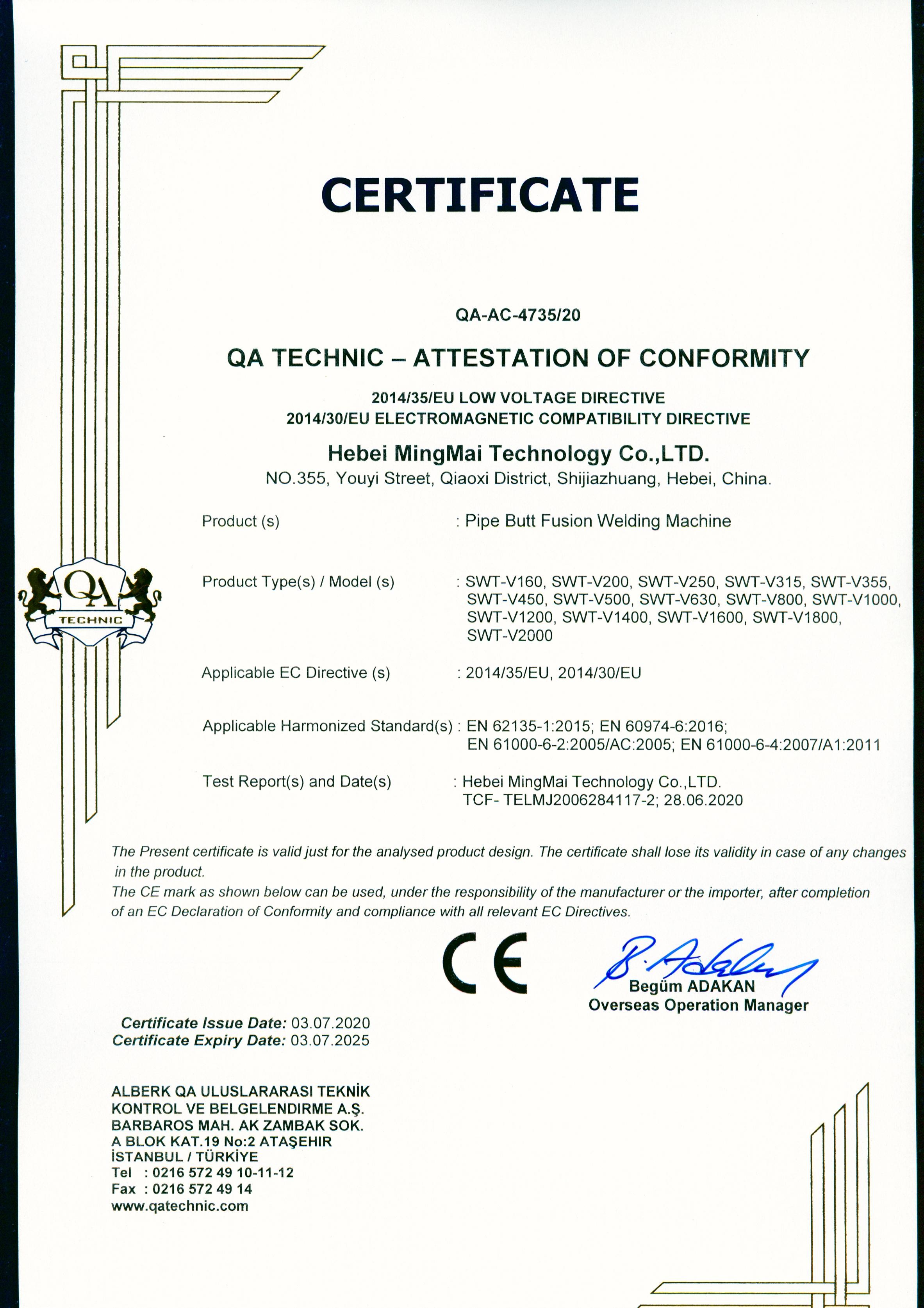 中国 Hebei Mingmai Technology Co.,Ltd 認証