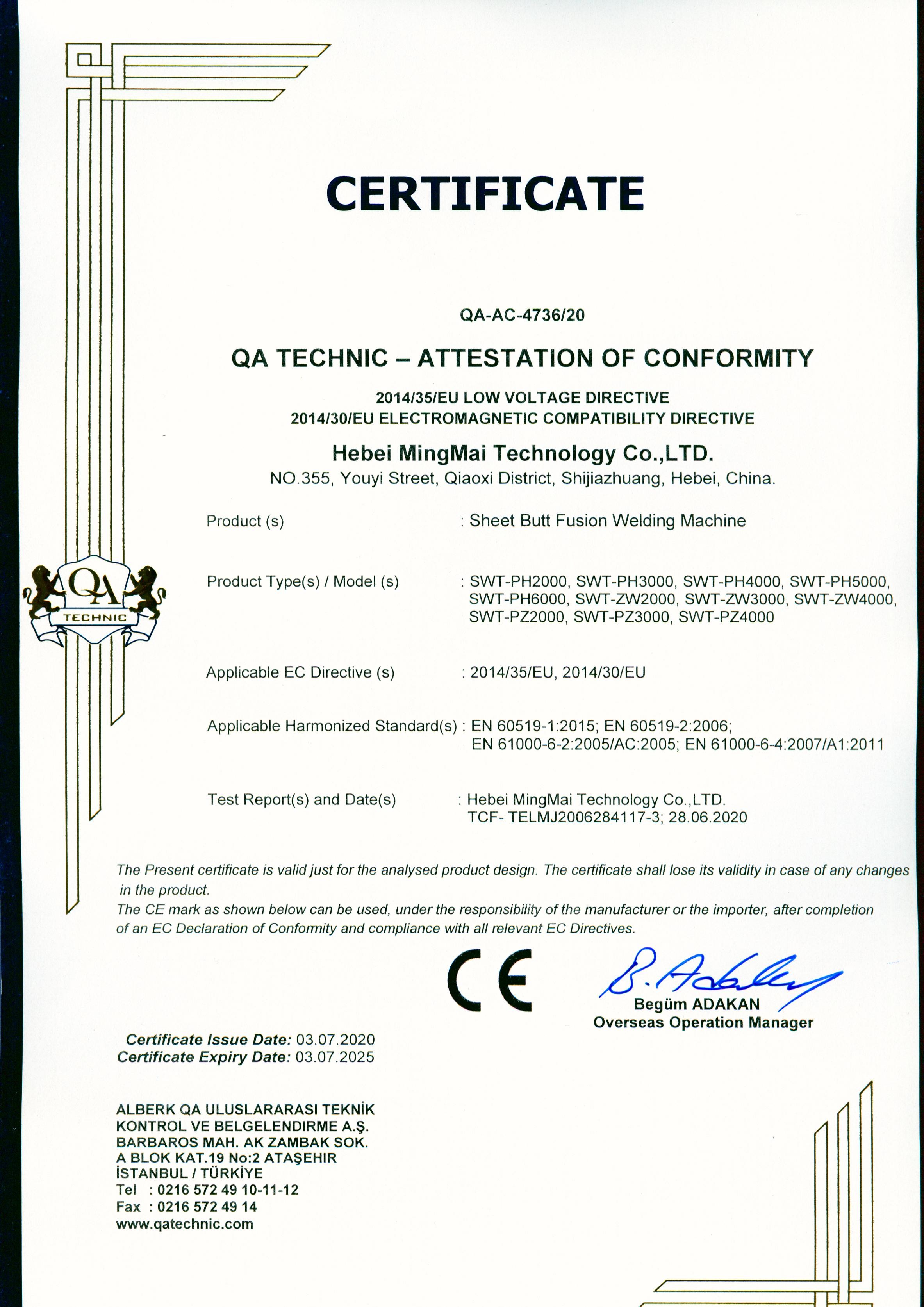 中国 Hebei Mingmai Technology Co.,Ltd 認証